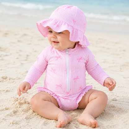 Baby Pink Striped Bow Long Sleeve Swimsuit Set with Hat – SHEIN Fast Delivery in 5 Days