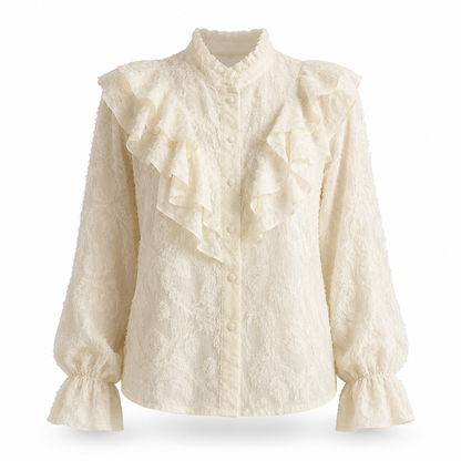 Cream Lace Ruffle High Neck Blouse – SHEIN Fast Delivery in 5 Days