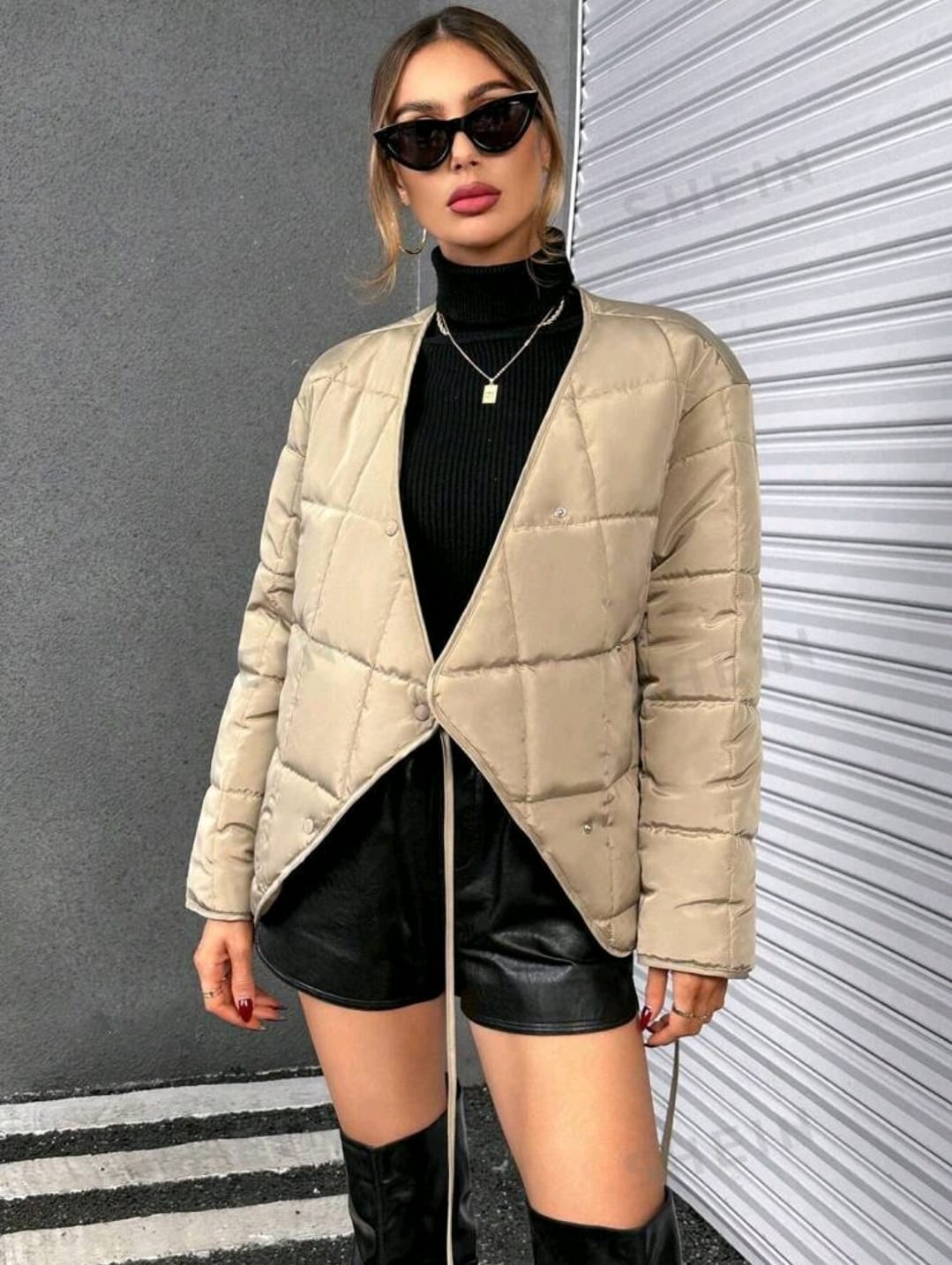 Beige Lightweight Puffer Jacket â€“ Women Quilted Winter Jacket