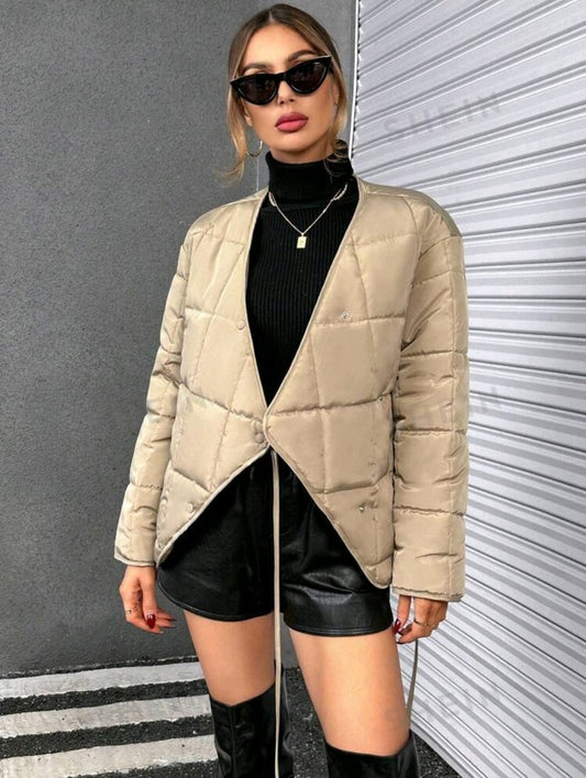 Beige Lightweight Puffer Jacket â€“ Women Quilted Winter Jacket