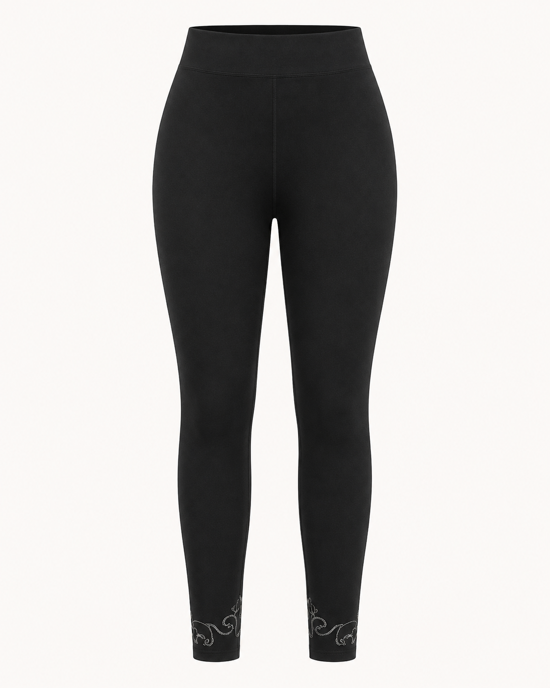 Women’s Black Fleece Lined Leggings with Decorative Ankle Detail
