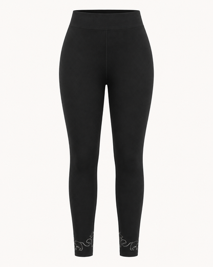 Women’s Black Fleece Lined Leggings with Decorative Ankle Detail