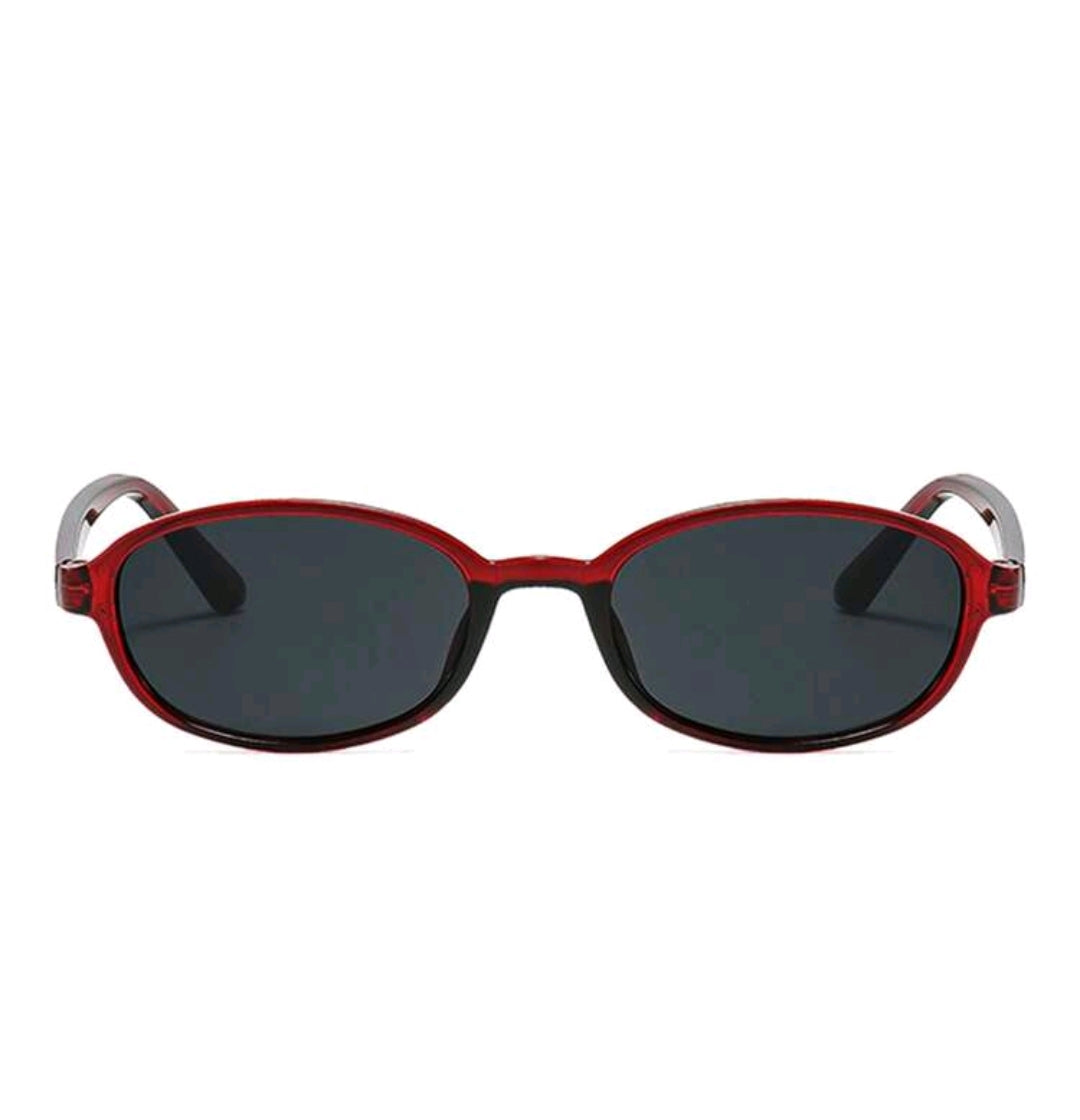 Red Oval Narrow Sunglasses for Women