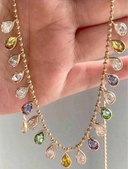 SHEIN Fast Delivery Gold Tone Multicolor Teardrop Necklace