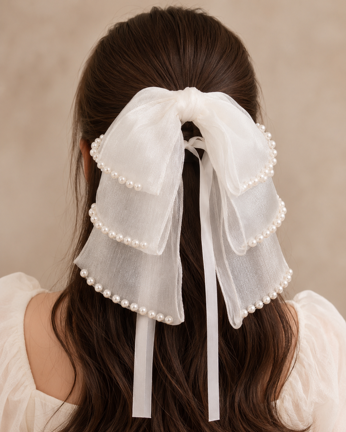 Women’s White Pearl Trim Bow Hair Clip