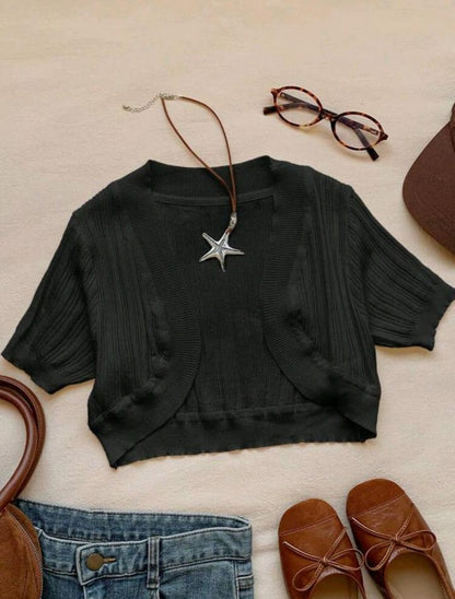 SHEIN Fast Delivery Black Ribbed Cropped Bolero Cardigan
