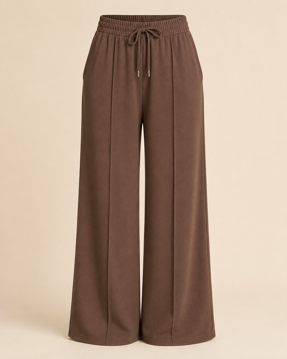 Women’s Wide Leg Drawstring Pants – Chocolate Brown Casual Loose Fit Trousers