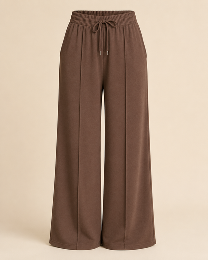 Women’s Wide Leg Drawstring Pants – Chocolate Brown Casual Loose Fit Trousers
