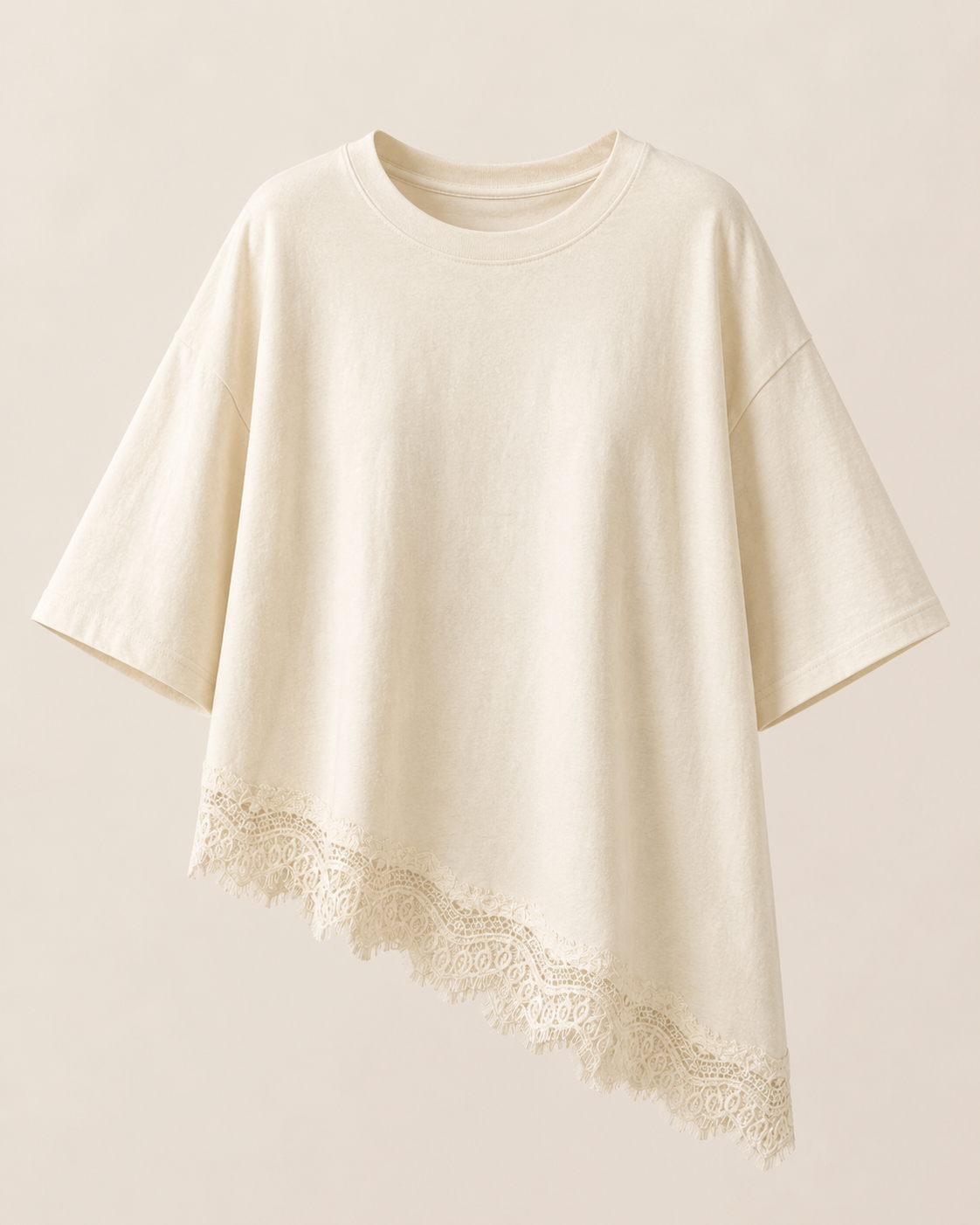 SHEIN Fast Delivery Apricot Lace Hem T-Shirt Top – Soft Cotton Casual Blouse