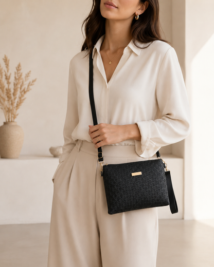 SHEIN Women Black Textured Crossbody Wristlet Bag