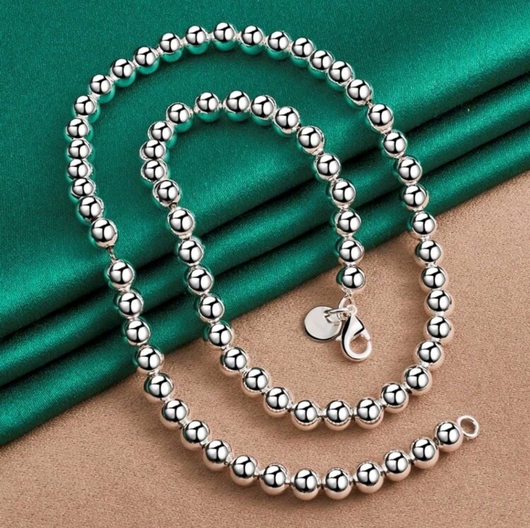 Silver Plated Beaded Necklace â€“ 40 cm Minimal Elegant Jewelry for Women