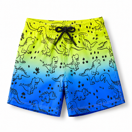 Kids Green to Blue Dinosaur Print Swim Shorts