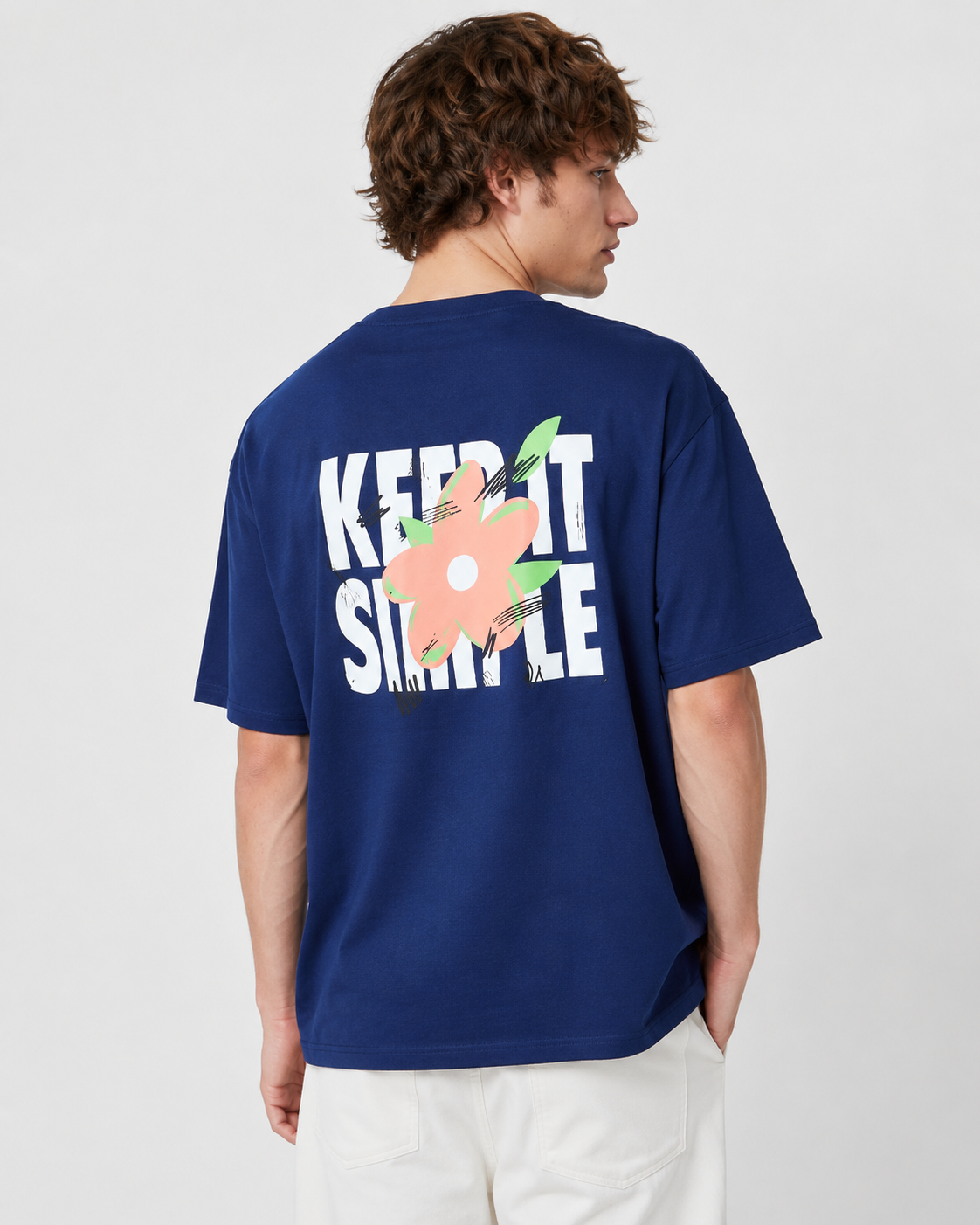 Men’s Navy Keep It Simple Cotton T-Shirt, Short Sleeve Casual Graphic Top