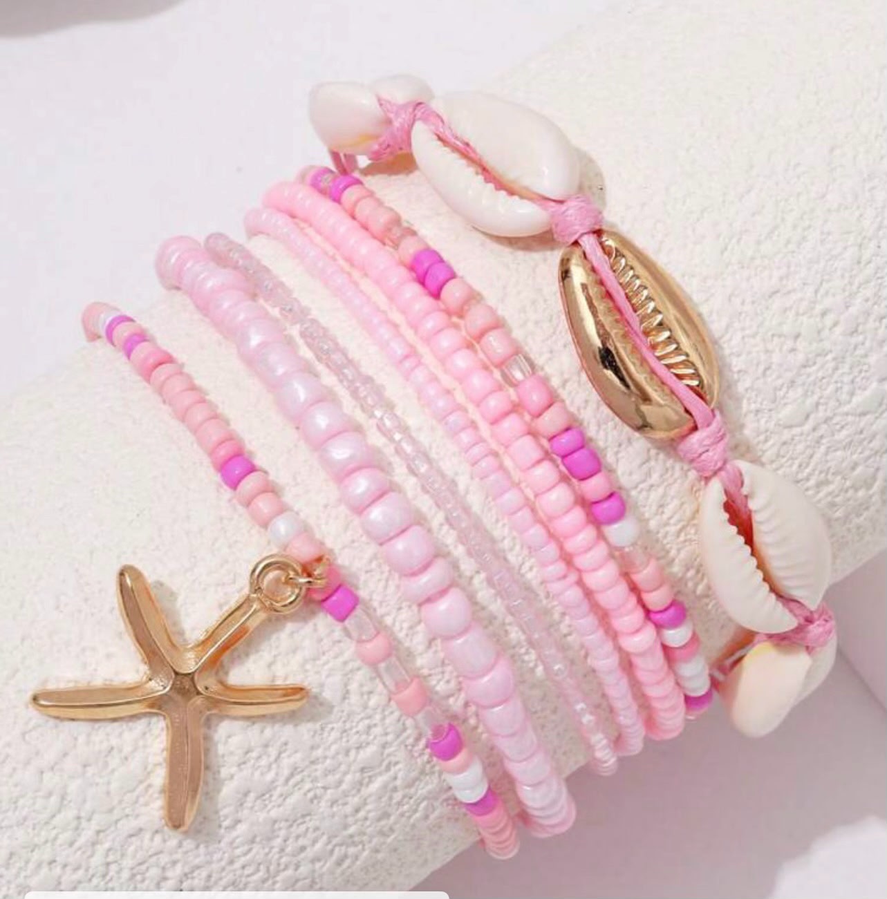 Beach Shell & Starfish Bracelet Set – Pink Beaded Jewelry, SHEIN Fast Delivery in 5 Days
