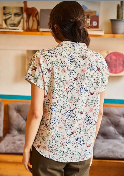 Trendyol Floral Button-Up Shirt – Short Sleeve Cream Printed Blouse