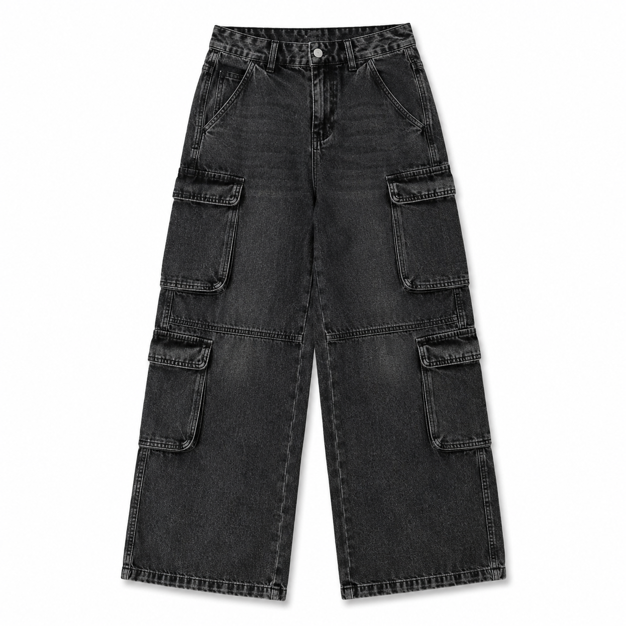 SHEIN Girls Black Wide Leg Cargo Jeans – Washed Denim Multi Pocket Pants, SHEIN Fast Delivery in 5 Days