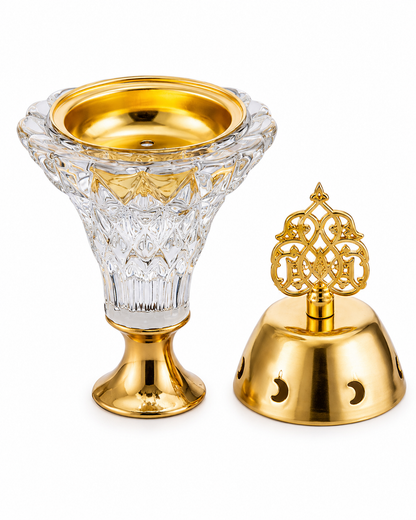 Luxury Clear Crystal Gold Incense Burner with Lid