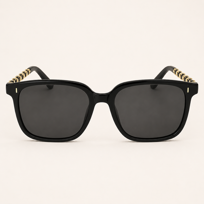 SHEIN Black Square Sunglasses with Chain Temples – Fast Delivery in 5 Days