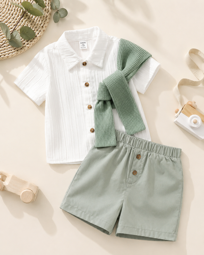 Boys White Shirt and Green Shorts Set – SHEIN Fast Delivery in 5 Days