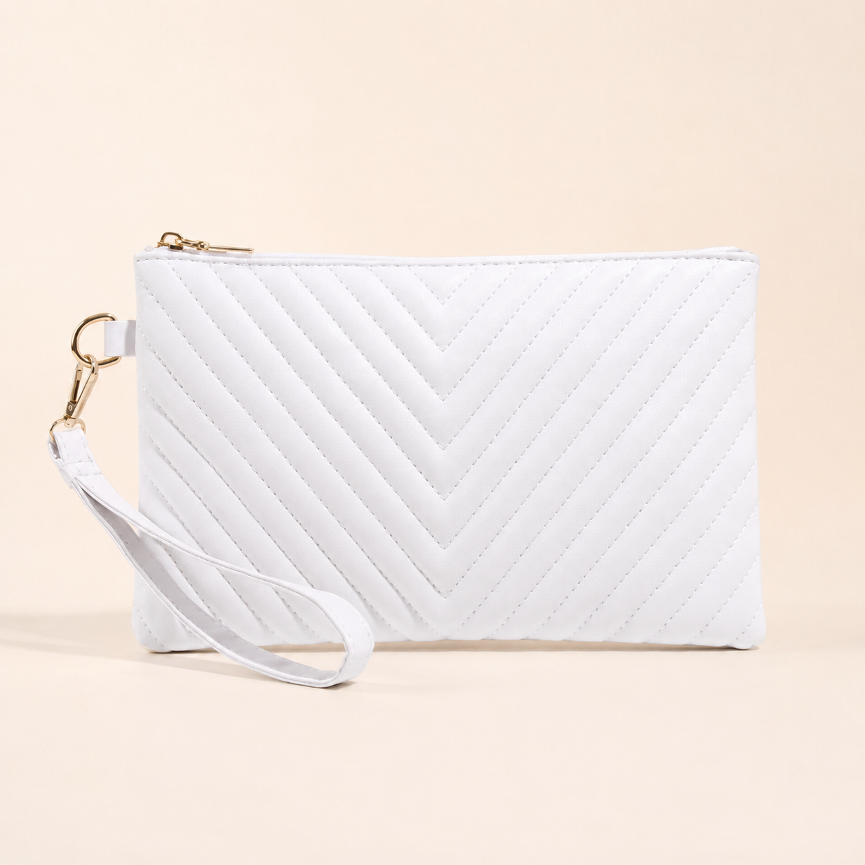 White Quilted Wristlet Clutch Bag