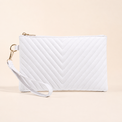 White Quilted Wristlet Clutch Bag
