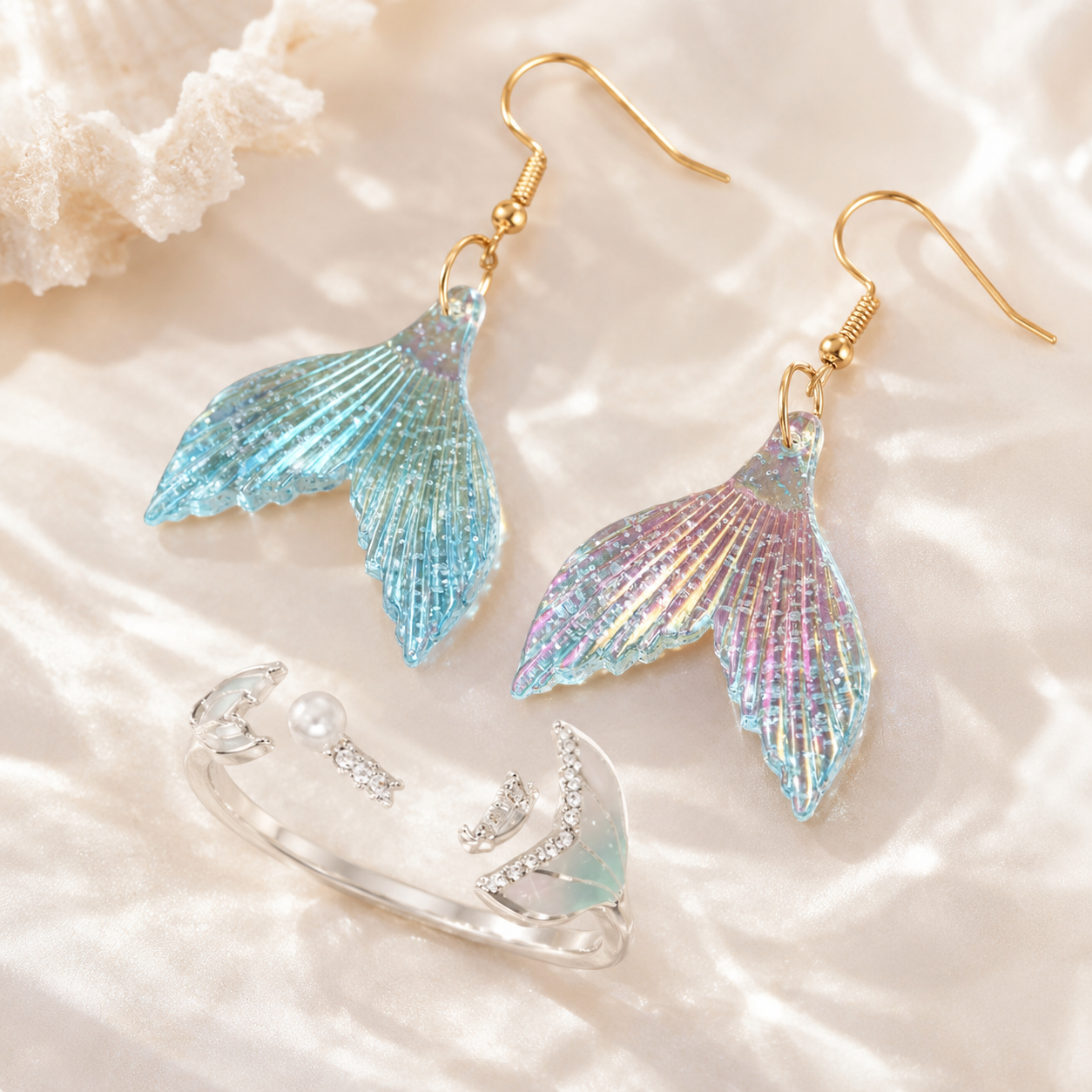 Mermaid Tail Jewelry Set – Earrings & Rings, SHEIN Fast Delivery in 5 Days