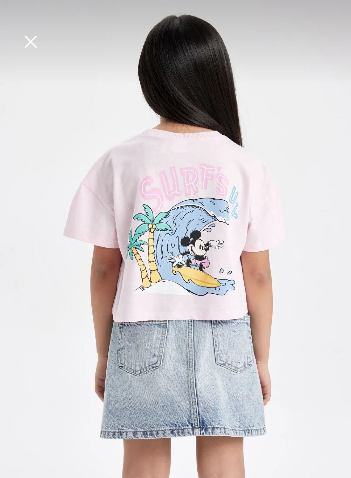 Defacto Girls Pink Surf Mickey Print Crop T-Shirt 9-10Y