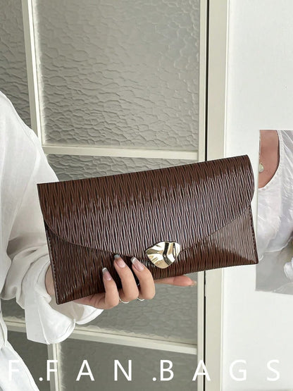 SHEIN Women’s Brown Textured Envelope Clutch Bag – Elegant Handheld Purse, SHEIN Fast Delivery in 5 Days