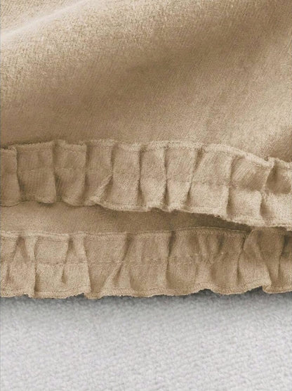 SHEIN Fast Delivery Beige Wide Leg Pants with Ruffle Hem