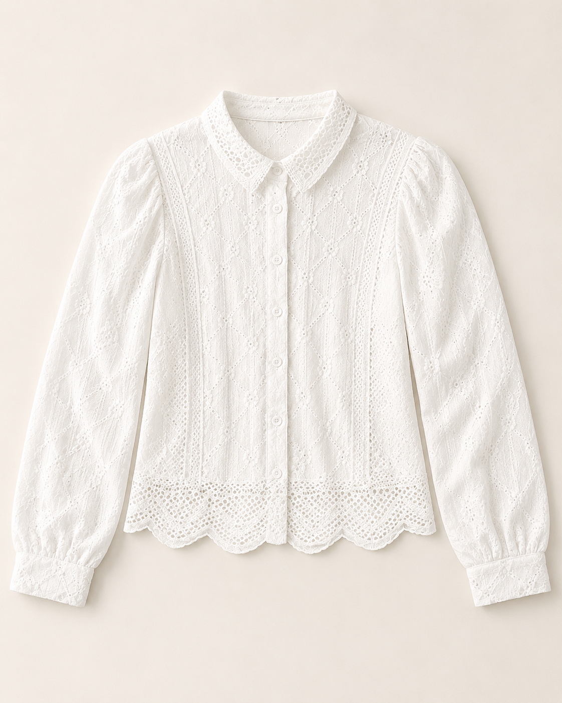 Women White Embroidered Lace Button Blouse