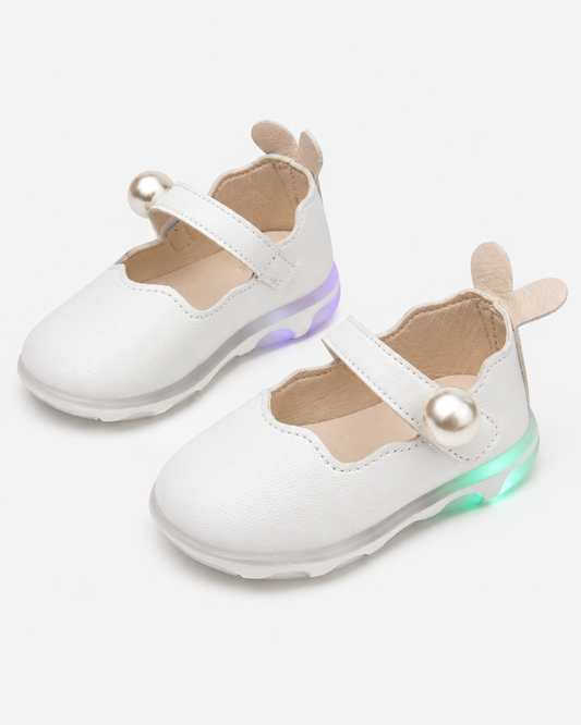 SHEIN Baby Girls’ White Pearl Mary Jane Shoes – LED Light Soft Sole Toddler Shoes, SHEIN Fast Delivery in 5 Days