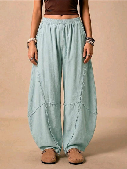 SHEIN Women Light Blue Frayed Wide Leg Pants
