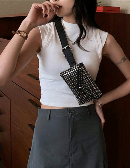 SHEIN Fast Delivery Women’s Black Studded Belt Bag
