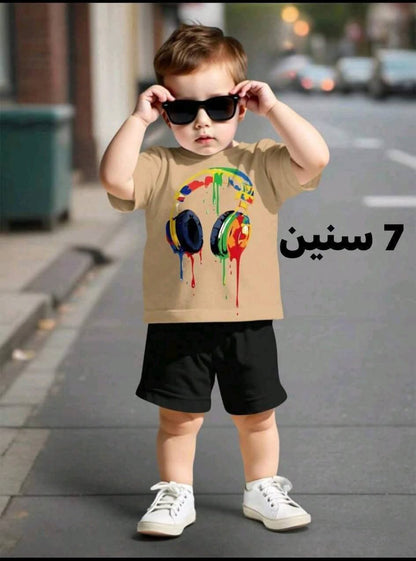 Boys Headphones Print T-Shirt & Shorts Set – 7 Years, SHEIN Fast Delivery in 5 Days