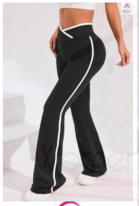 Women’s Flared Leggings with Side Stripes – High Waist Casual Yoga Pants