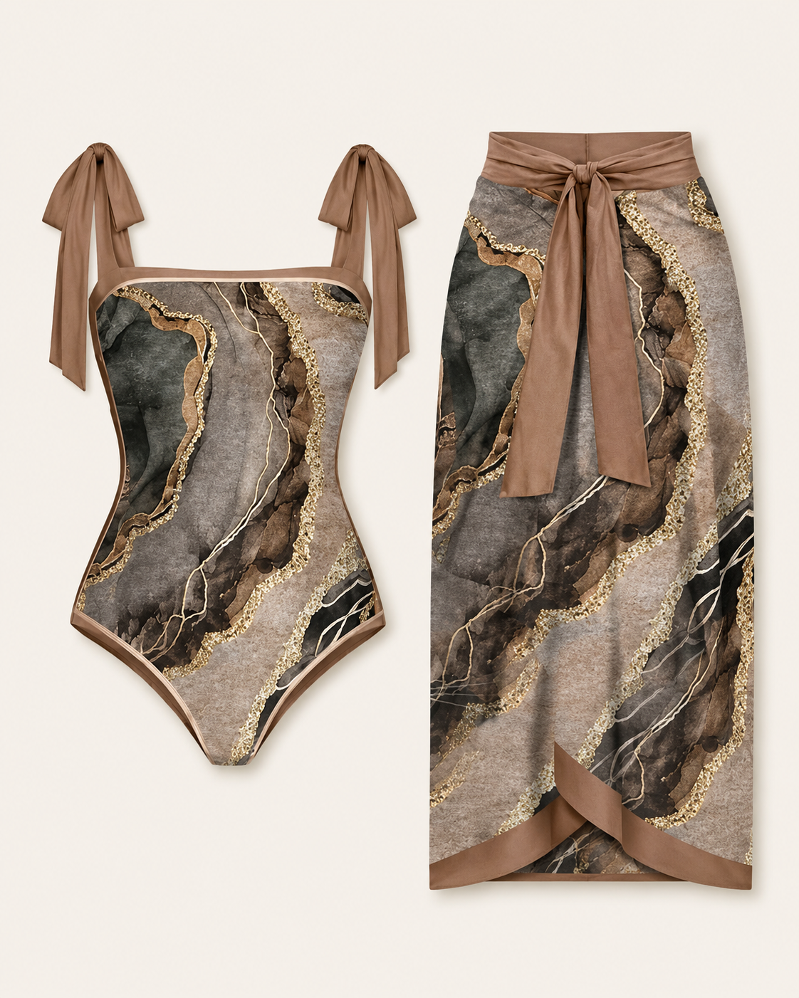 SHEIN Women’s Printed One Piece Swimsuit & Wrap Skirt Set – 2 Piece Beach Outfit, SHEIN Fast Delivery in 5 Days