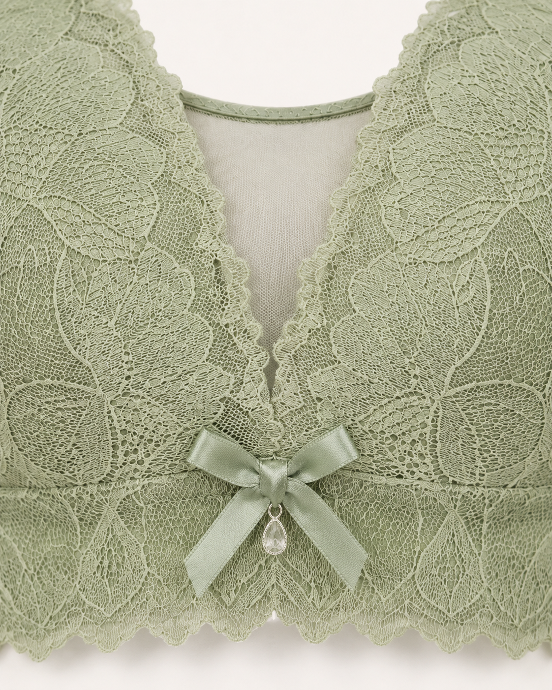 Sage Green Floral Lace Wireless Bra for Women – Full Coverage Comfort Bra – Soft Support – Shein Style Everyday Lingerie