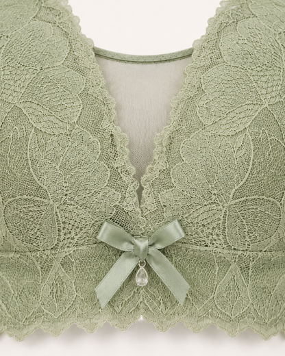 Sage Green Floral Lace Wireless Bra for Women – Full Coverage Comfort Bra – Soft Support – Shein Style Everyday Lingerie