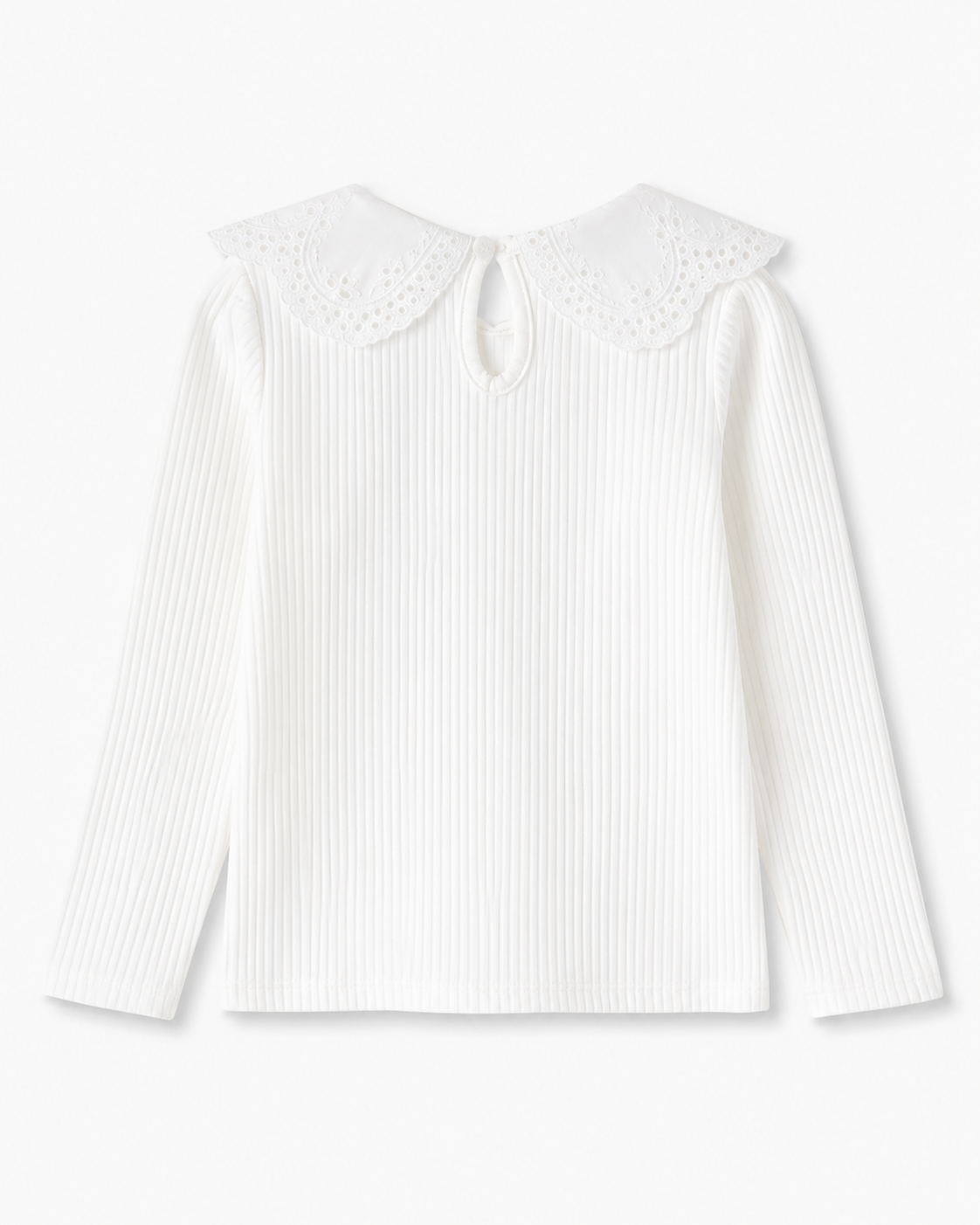 SHEIN Kids White Ribbed Lace Collar Top – Long Sleeve Elegant Girls T-Shirt, SHEIN Fast Delivery in 5 Days