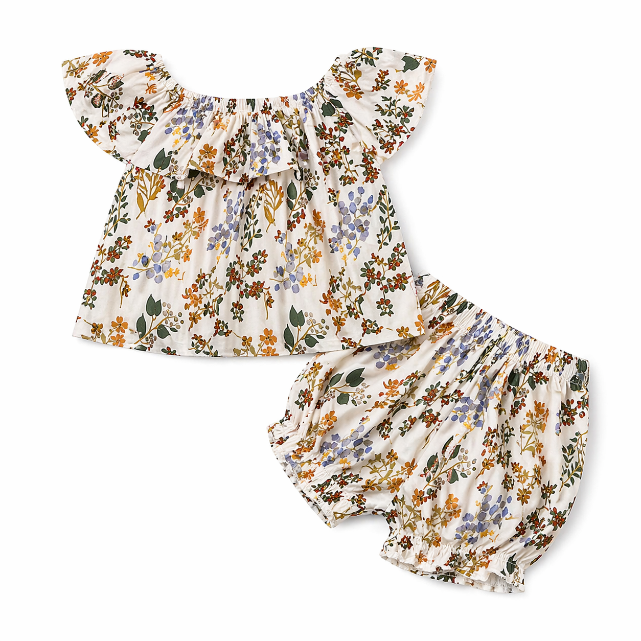 Baby Girls Floral Off Shoulder Top & Shorts  – 2 Piece Summer Outfit