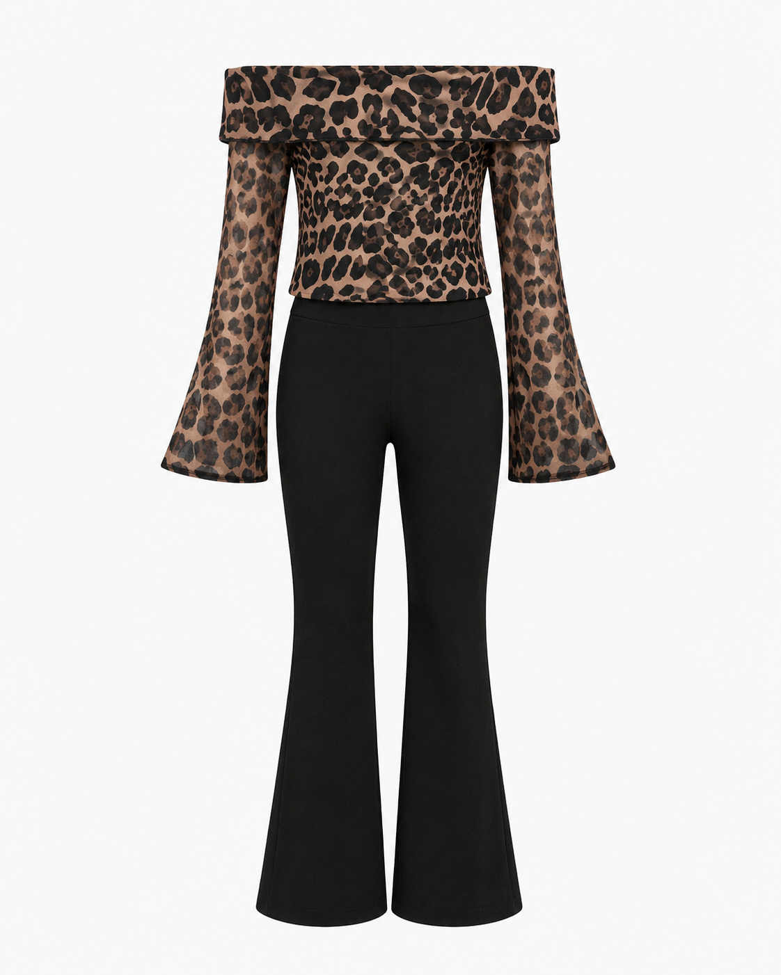 Girls Leopard Off-Shoulder Top and Black Flared Pants Set – SHEIN Fast Delivery in 5 Days