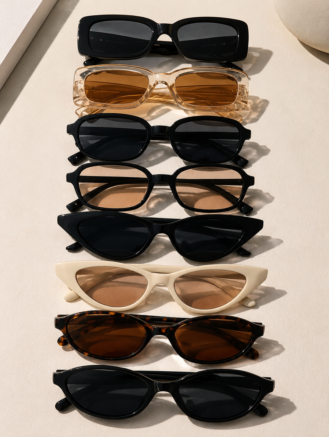 Women’s Sunglasses Collection – Mixed Retro Cat Eye & Rectangle Frames – Trendy Fashion Eyewear Set