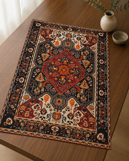 Bohemian Red Black Floral Geometric Table Cover 90 x 140 cm