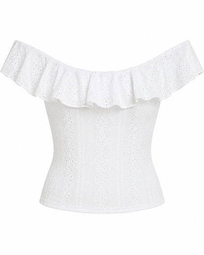 White Off Shoulder Ruffle Top – Fast Delivery in 5 Days