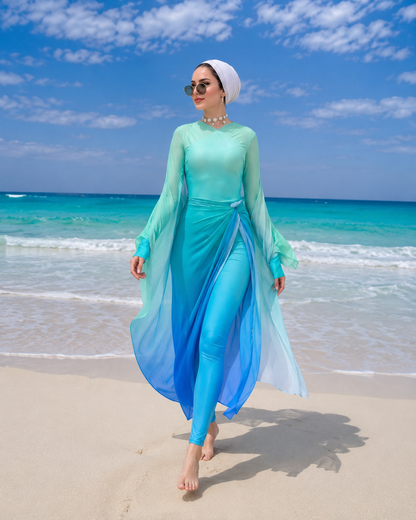 SHEIN Turquoise Modest Swim Set with Pants, Skirt & Cover-Up - SHEIN Fast Delivery in 5 Days