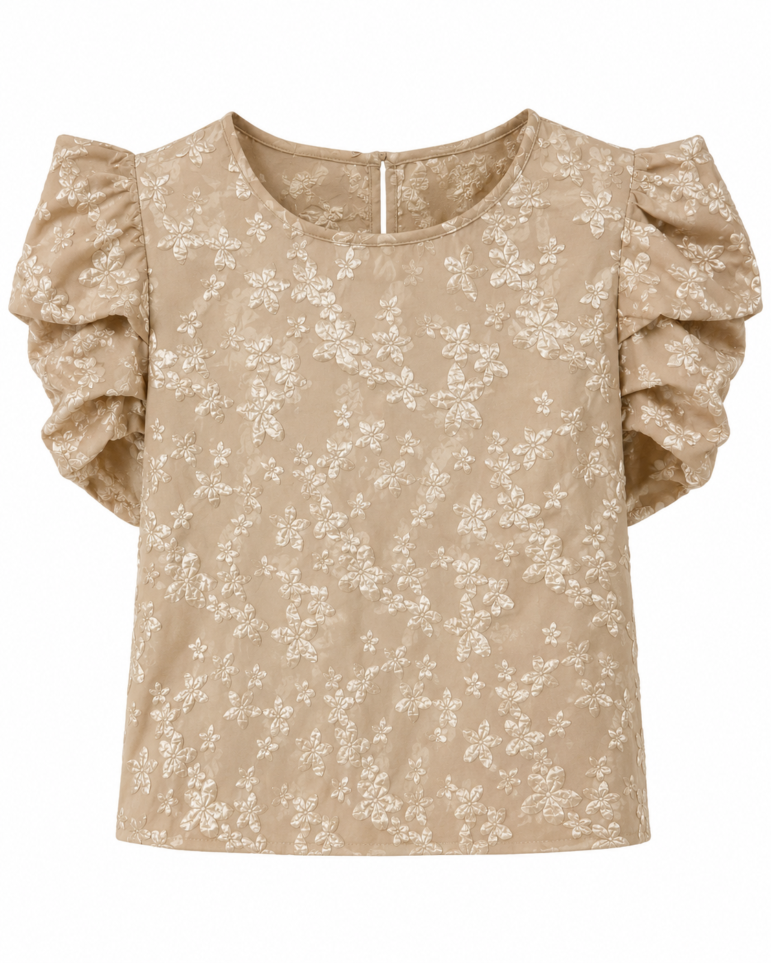 Beige Floral Jacquard Puff Sleeve Blouse – SHEIN Fast Delivery in 5 Days