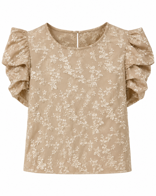 Beige Floral Jacquard Puff Sleeve Blouse – SHEIN Fast Delivery in 5 Days