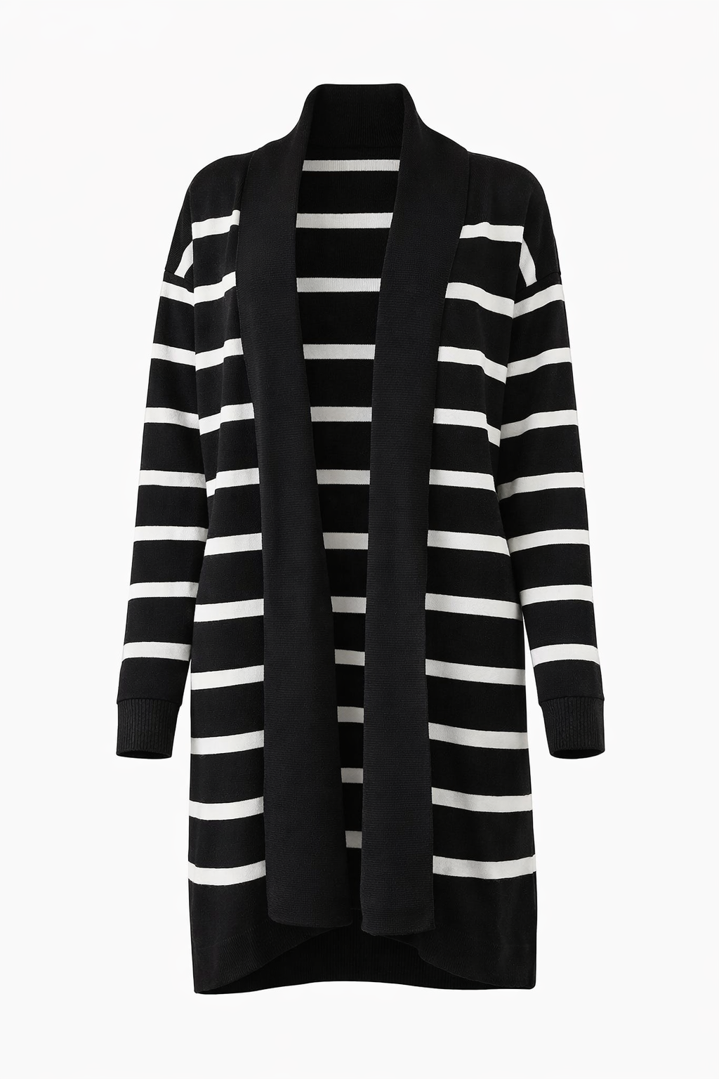 Striped Open Front Long Knit Cardigan – Women’s Soft Casual Layering Cardigan