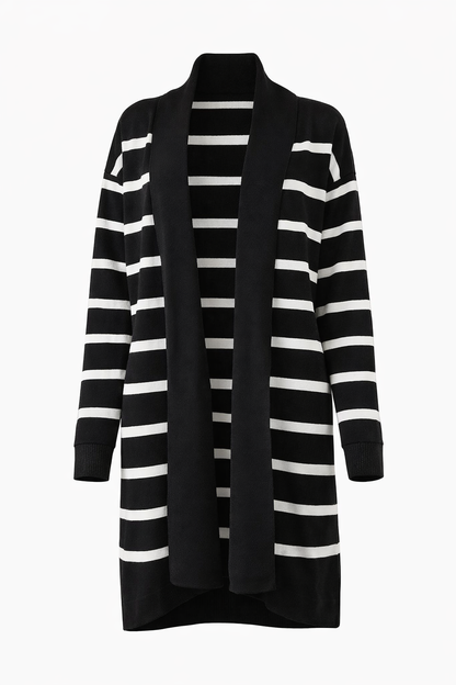 Striped Open Front Long Knit Cardigan – Women’s Soft Casual Layering Cardigan