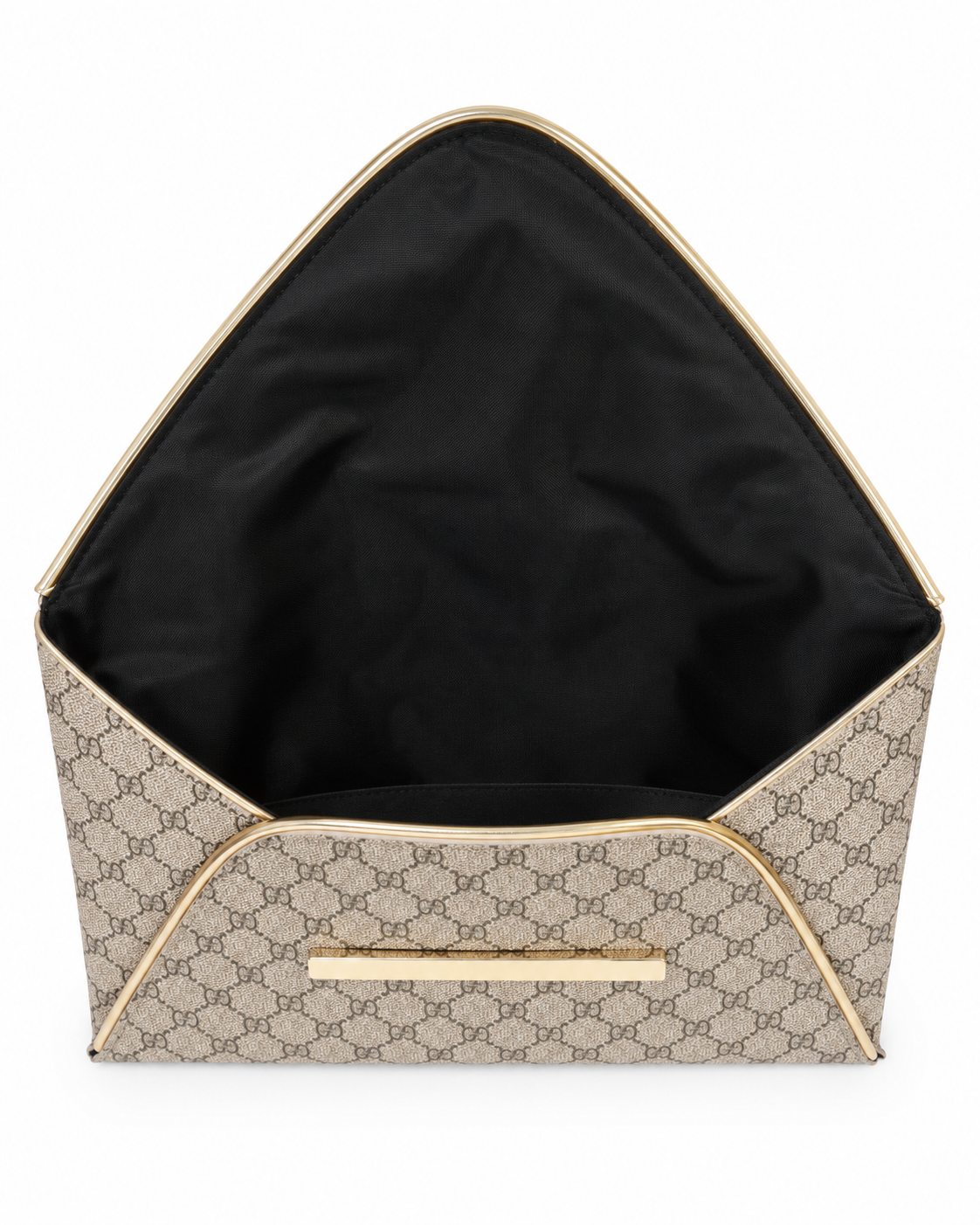 Geometric Envelope Clutch Bag, Gray Grid Pattern Evening Handbag with Gold Metal Trim
